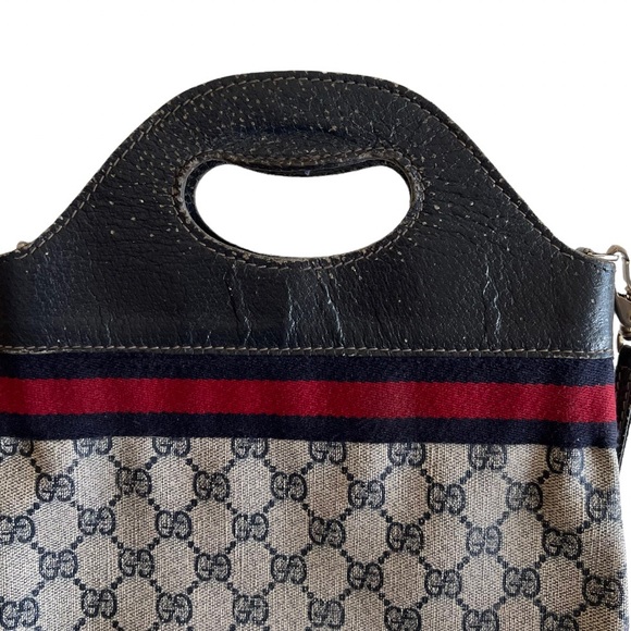 Gucci • RARE Vintage GG Web Monogram Navy PVC Leather Purse Tote Bag Handbag - Picture 4 of 16